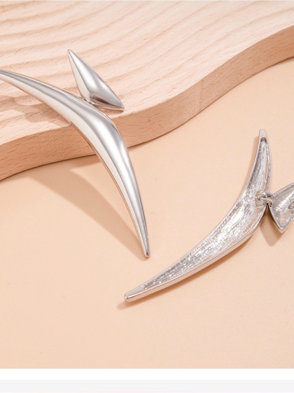Silver Sculptural Crescent Earrings - Modern Minimalist
